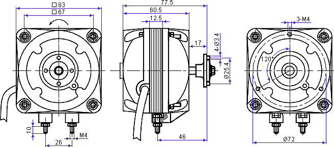 Основные размеры двигателя YJF5-26A-13