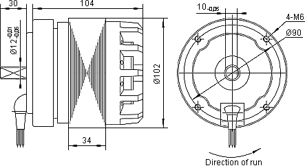 Dimensions of the motor YWF4E-102/34-K