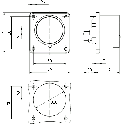 Dimensions of flange plug 2827 CEE