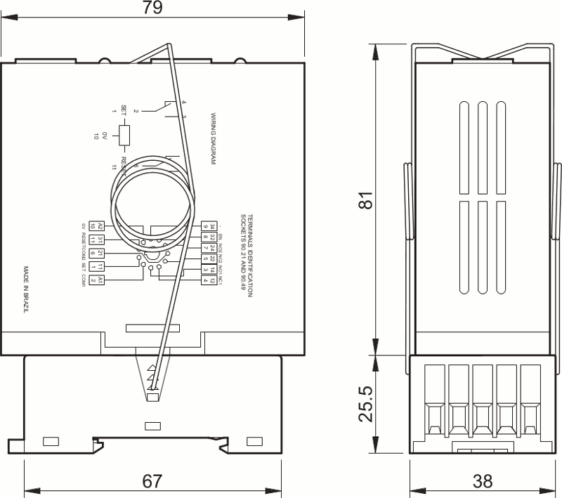 Размеры и схема подключения бистабильного реле RB.22