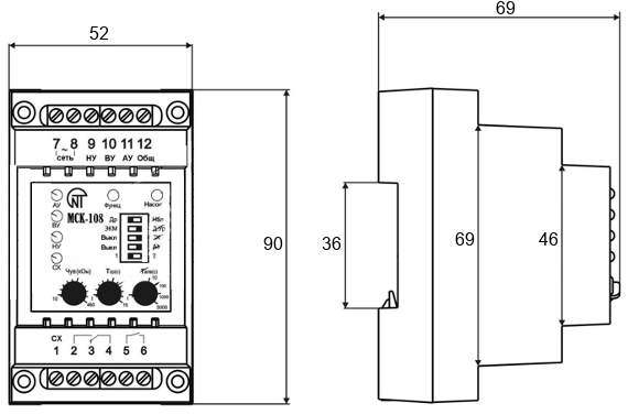 Размеры контроллера насосной станции МСК-108