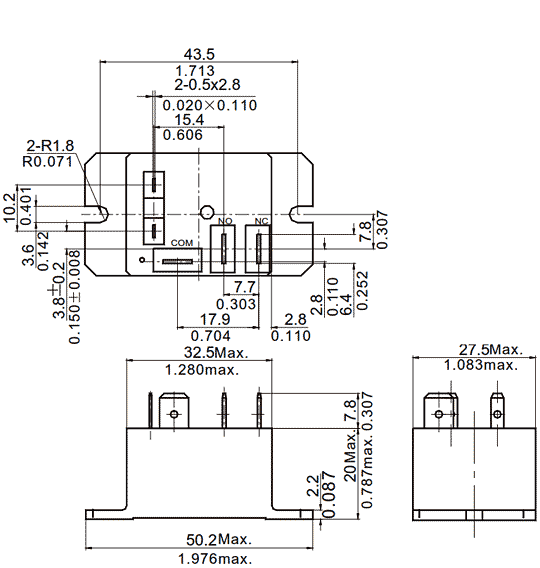 Relay dimensions NT90TPNLCE220CF