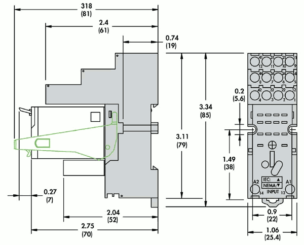 Dimensions of socket RXZE2S114M