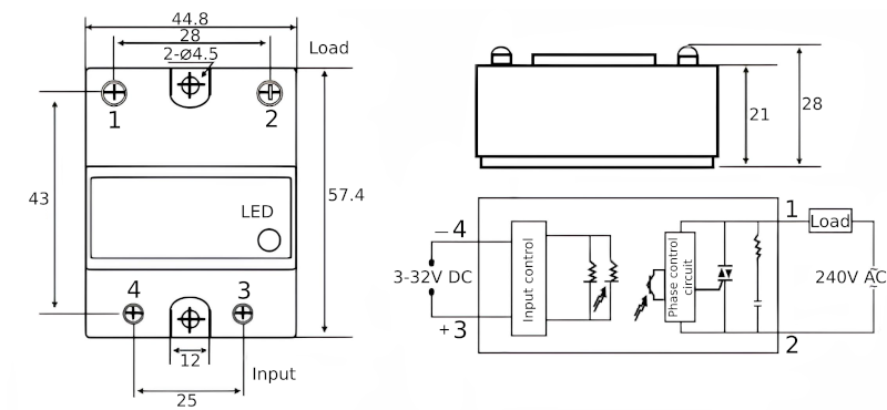 Размеры реле MS-1AA4825