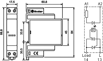 Dimensions and simplified circuit diagram of relays series 77.01