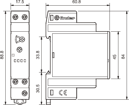 Размеры и схема подключения модульного таймера 80.01