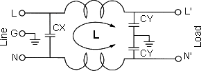 Электрическая схема фильтра помех CW1B-15A-T