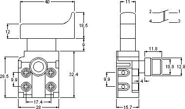 Dimensions of switch for the electrotool KRD-1-1