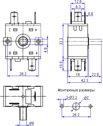 Размеры переключателя RTS-02-502-L2