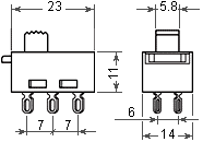 Dimensions of slider swith with 2 position C body
