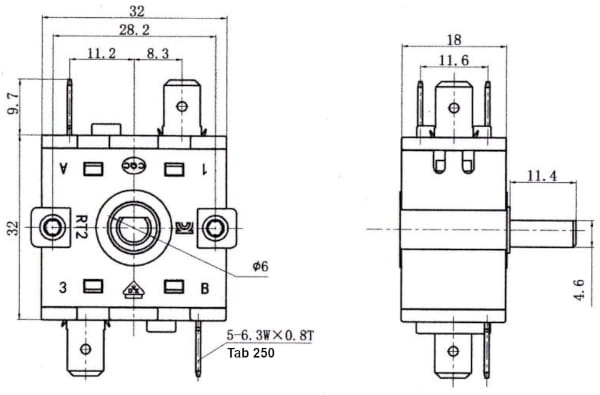 Dimensions of the rotary switch RT2