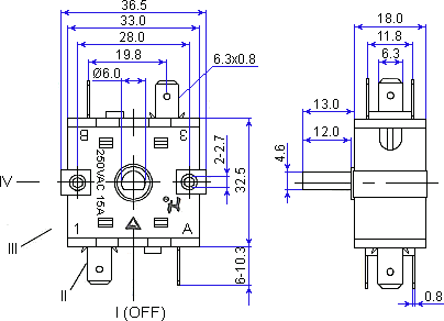 Размеры переключателя XK-2-6p-2