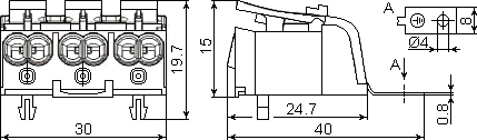 Размеры 3-контактной клеммы CM-238 с заземлением