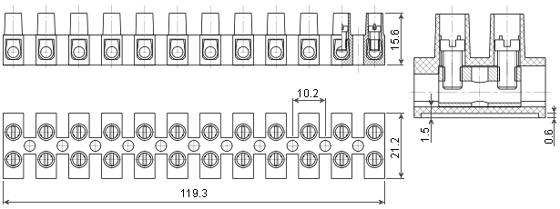 Dimensions of terminal block KP-10A