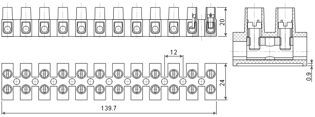 Dimensions of terminal block KP-12