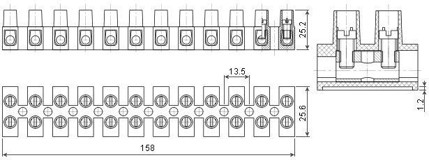 Dimensions of terminal block KP-14