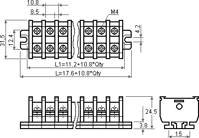 TBC-20 terminal block dimensions
