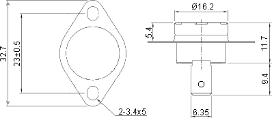 Размеры биметаллического термостата KSD301A A313 110°C