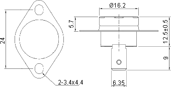 Размеры биметаллического термостата KSD301A A313 90°C