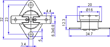 Thermostat KSD301A-A314 dimensions