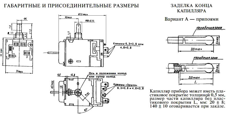 Dimensions of thermostat TAM-145