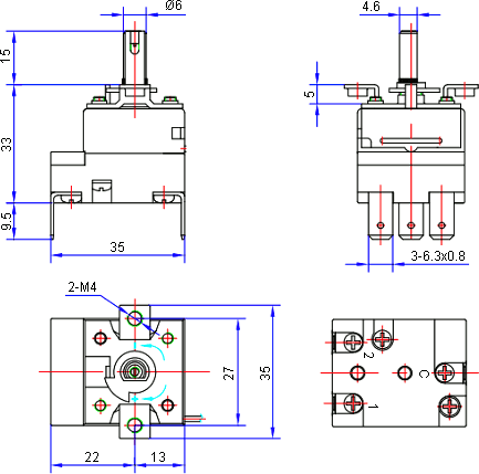 Dimensions of WZA-40E thermostat