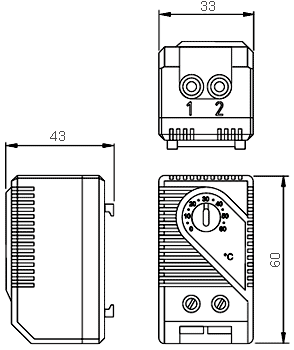 Dimensions of KTO 01159 thermostat