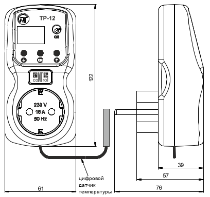 Dimensions thermoregulator TP-12