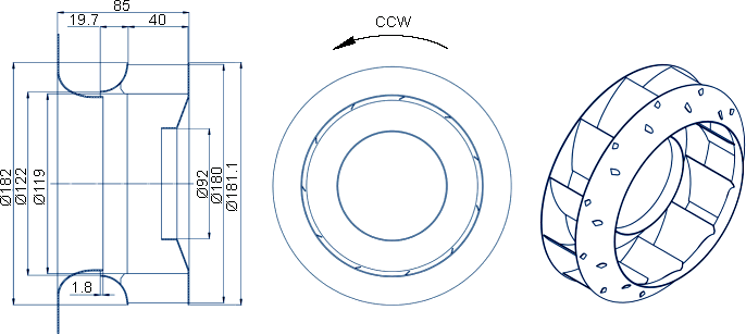 Dimensions of the wheel R67 A1 180x40LE Punker