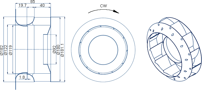 Dimensions of the wheel R67 A1 180x40RE Punker