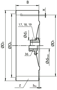 Dimensions of the single flow fan wheel TLR series