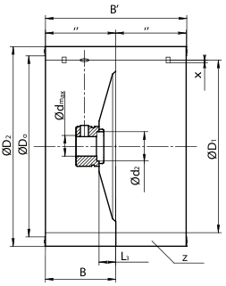 Основные размеры колеса TLR, двупоточное исполнение
