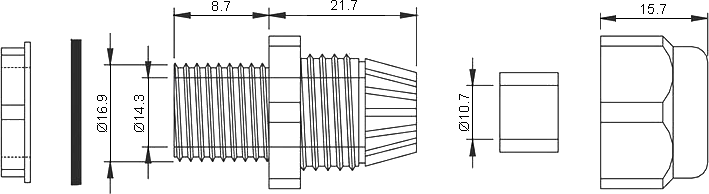 Dimensions of cable gland PG-11 IP68