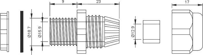 Dimensions of cable gland PG-13.5 IP68