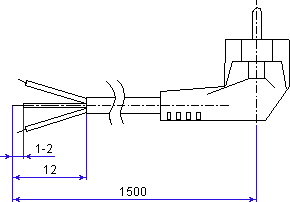 Размеры силового электрического шнура ПВС с угловой евровилкой длиной 1,5м